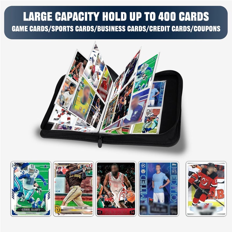HESPLUS 400 Pockets Sports Card Binder, Sports Trading Cards Display Case with Sports Card Sleeves Card Holder Protectors Set for Football Baseball Basketball Soccer Sports Cards Collector Album - Image 3